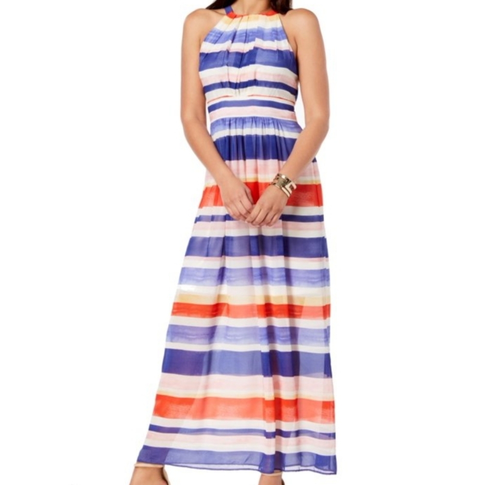 Vince Camuto Horizontal Striped Sleeveless Maxi Dress